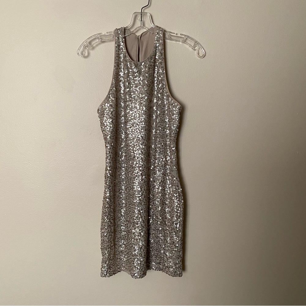 EUC Hollister champagne gold dress S holidays NYE glitter sparkles